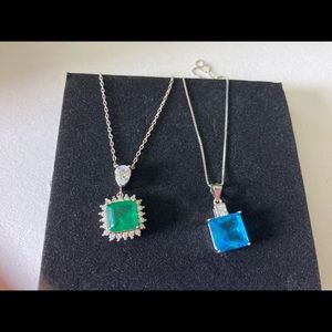 Square Natural Pendant Woman Necklace and 18k gold necklace emerald necklace